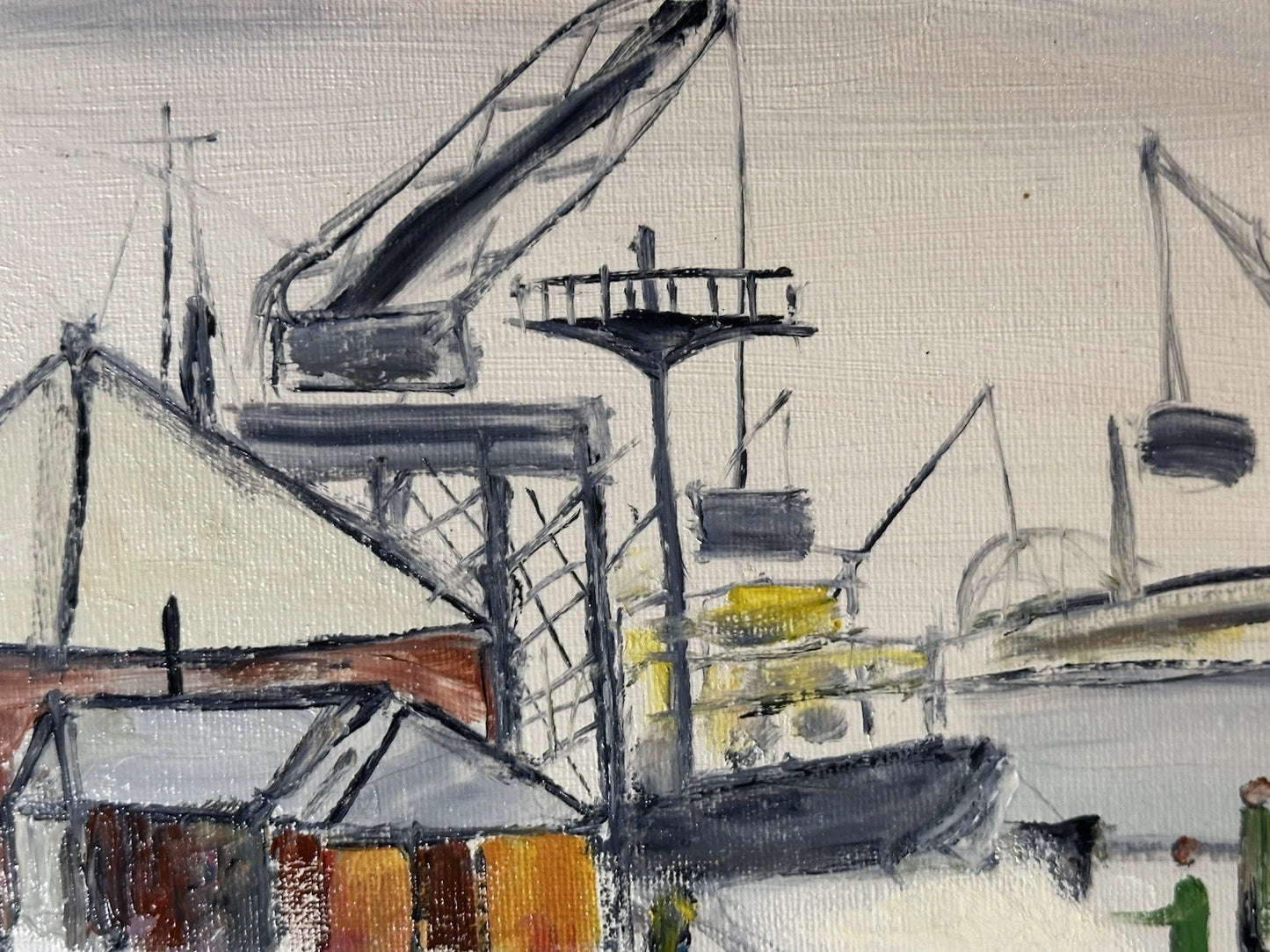 John Goodlad - The Docks Framed Oil on Canvas 40x30cm Manchester Art after Lowry