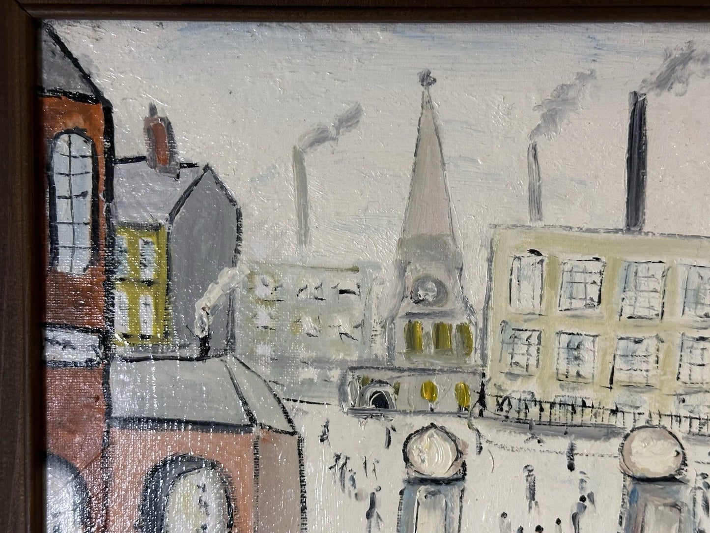 John Goodlad - Working at the Mills - Framed Oil on Canvas 40x30cm After Lowry