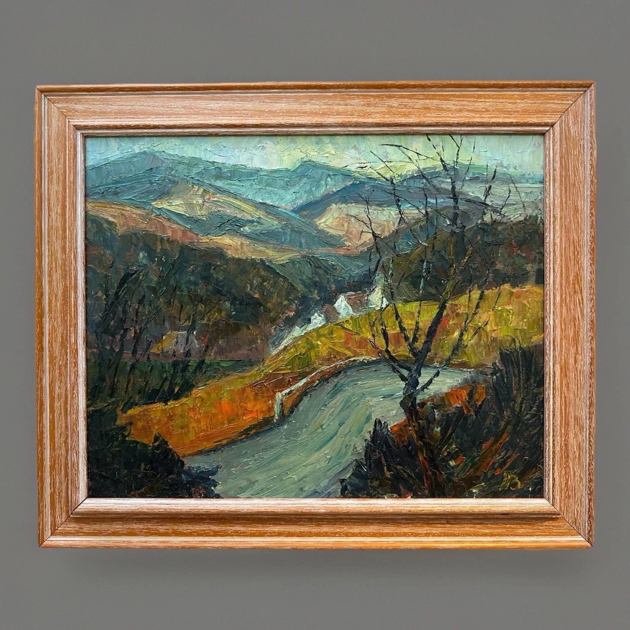 Peter Bevan (Scottish 1946-2018) - Original Oil on Board Mountain Road Landscape