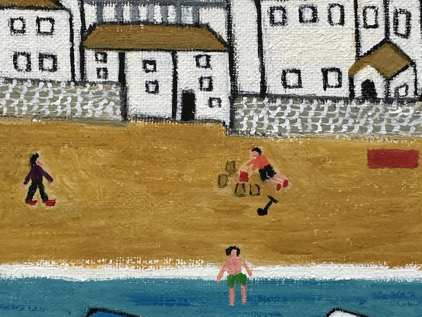 Barry Stokes - Framed Oil on Board 30x21cm Harbour Beach Scene Art After Lowry