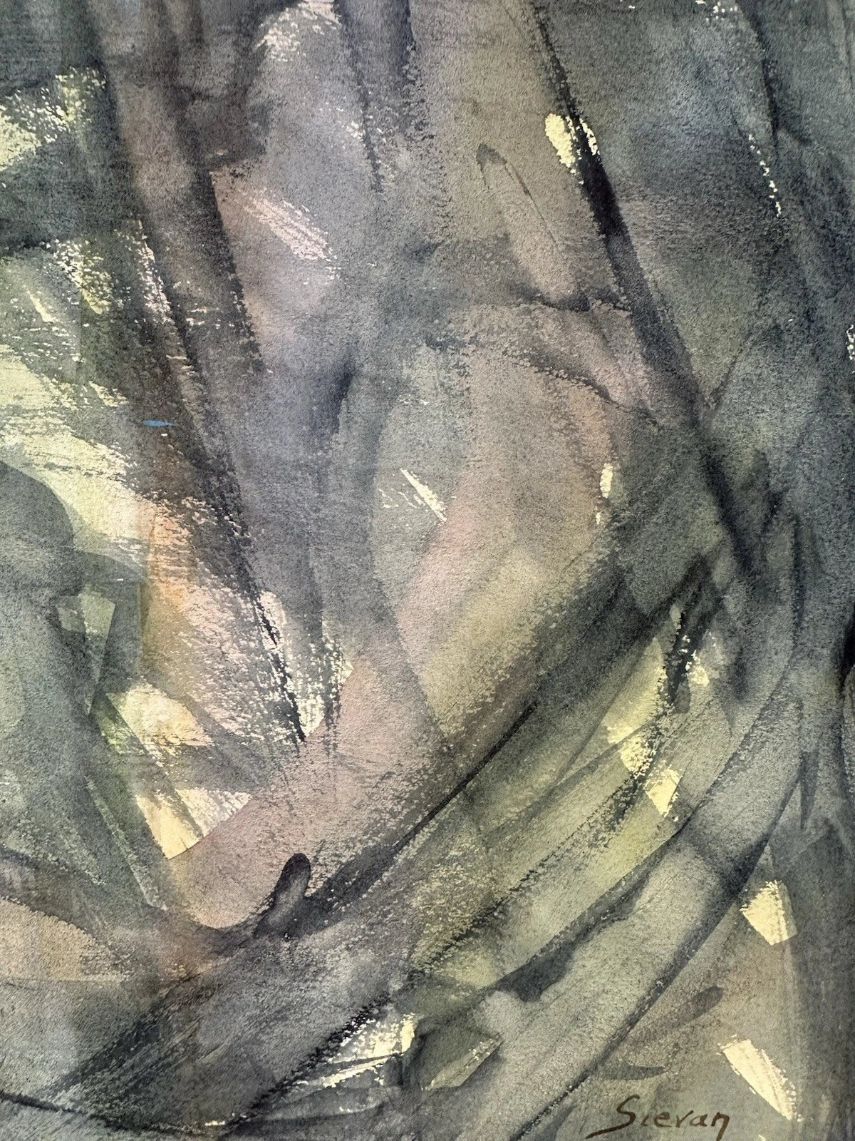Maurice Sievan Original abstract watercolour New York School artist 39x32cm