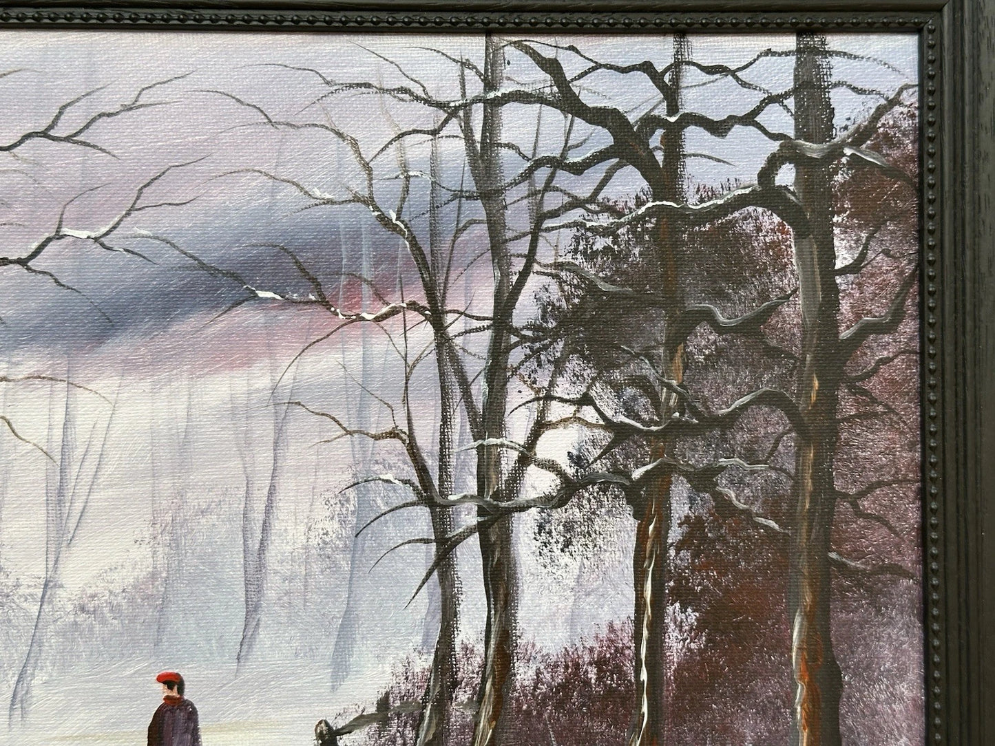 Mal Burton Original Oil Painting Snowy Winter Walk 40x30cm Signed Northern Art
