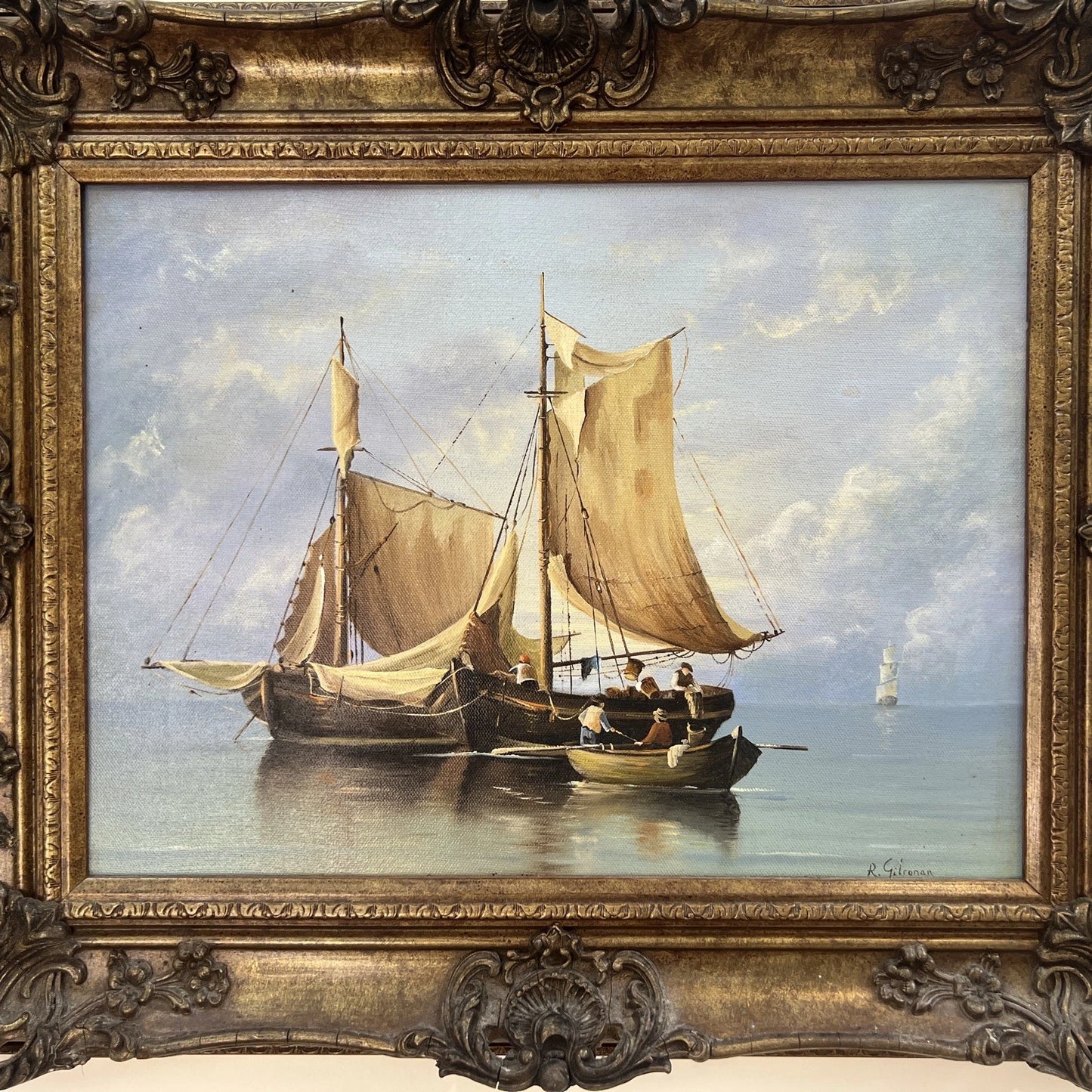 R Gilronan Original Oil Painting Sailing Boats Seascape 55x45cm Framed UK