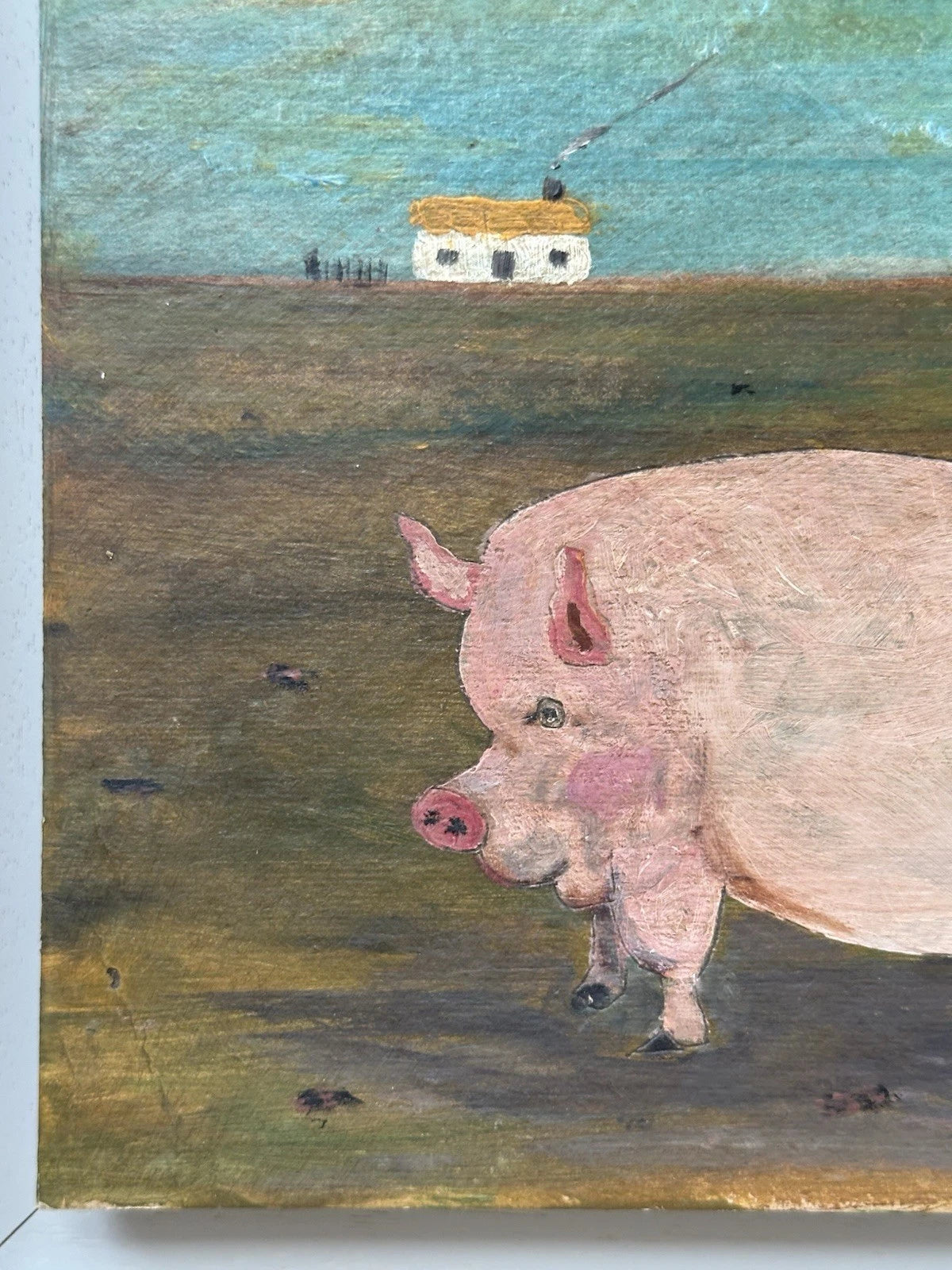 Steve Camps - Rare early original Naive Landscape - Pig Cottage Tree 33cmx26.5cm