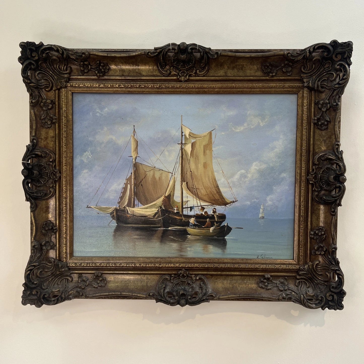 R Gilronan Original Oil Painting Sailing Boats Seascape 55x45cm Framed UK
