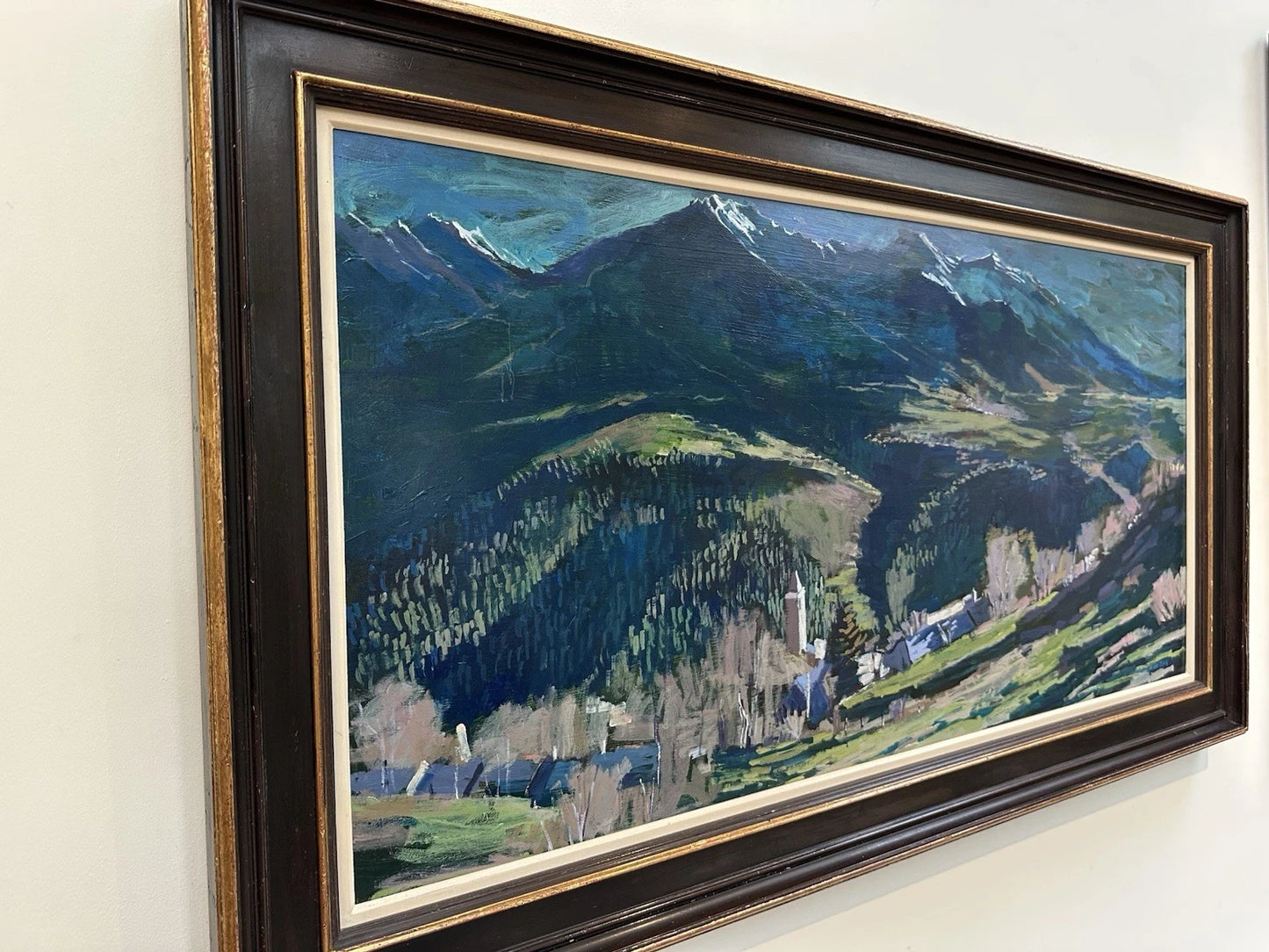 Patrick Gibbs - Mountain Village Landscape - Large Acrylic on board Signed 2001