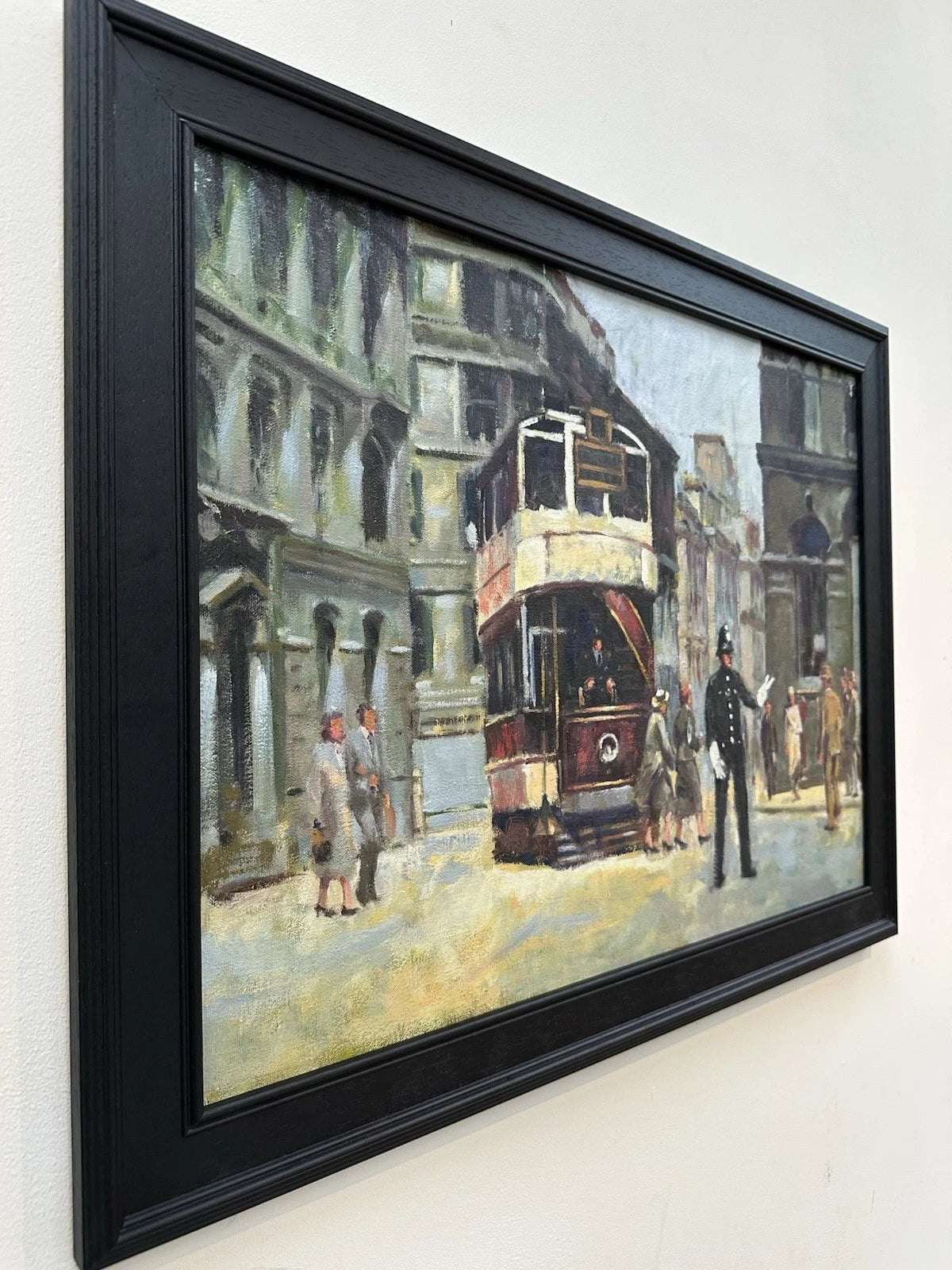 Keith Gardner RCA Large Oil Painting - Liverpool Tram & Policeman Framed 62x46cm