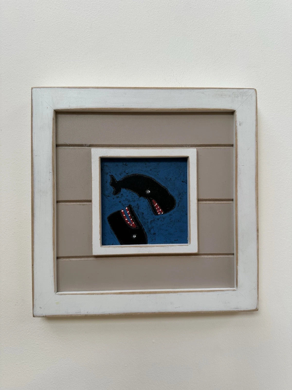 Steve Camps "Chase Me, Chase Me" Original Small Cornish Oil Painting Naive Whale